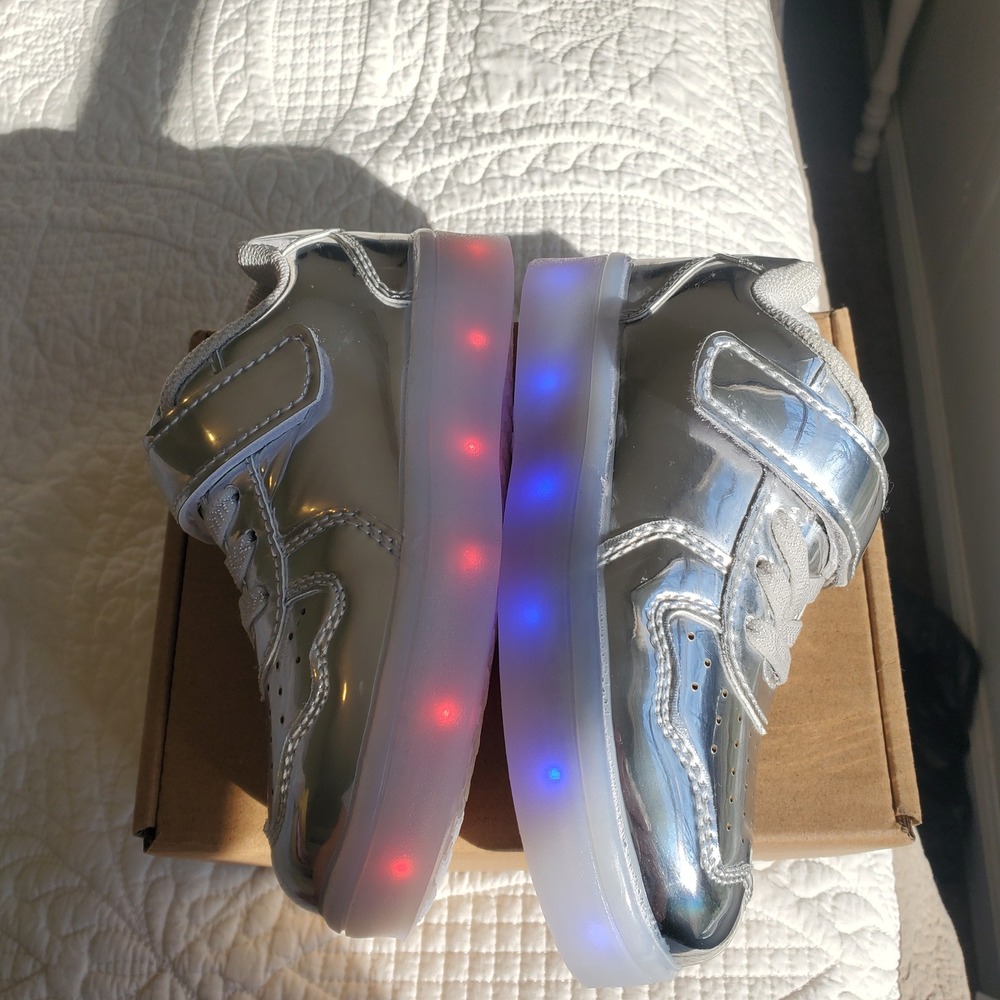 Kids Silver Metallic MULTI COLOR  continuous or pulsating LED Light Up Sneakers
